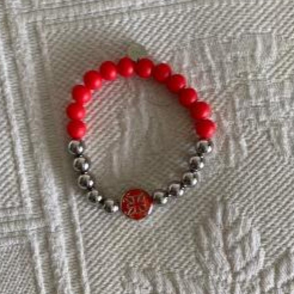 Rustic Cuff - Silver & Red Beaded